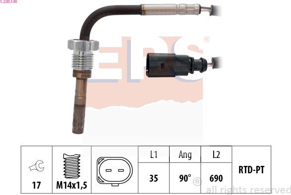 EPS 1.220.145 - Датчик, температура выхлопных газов autosila-amz.com