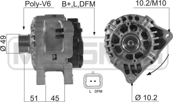 ERA 210545A - Генератор ! \CITROEN, FIAT, LANCIA, PEUGEOT XSARA 1.4 HDi (03>05), 1007 1.4 (05>), 1007 1.4 16V (05 autosila-amz.com