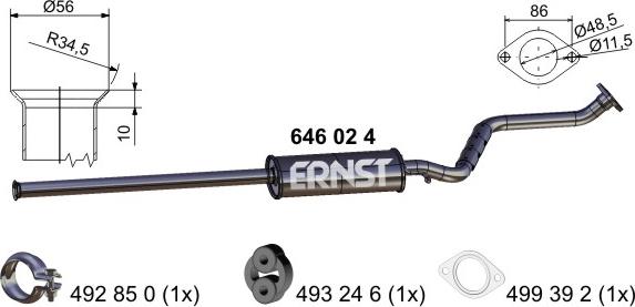 ERNST 646024 - Средний глушитель выхлопных газов autosila-amz.com