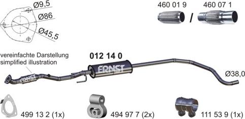 ERNST 012140 - Средний глушитель выхлопных газов autosila-amz.com
