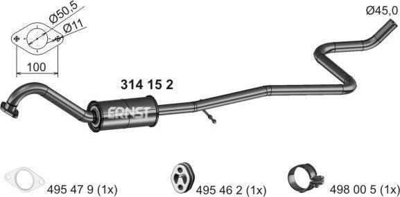 ERNST 314152 - Средний глушитель выхлопных газов autosila-amz.com