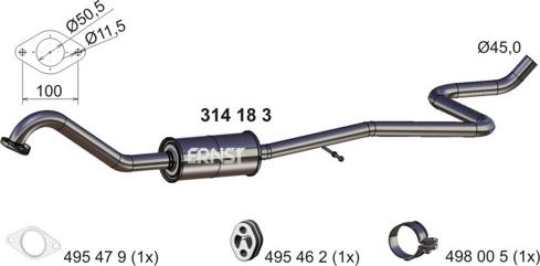 ERNST 314183 - Средний глушитель выхлопных газов autosila-amz.com