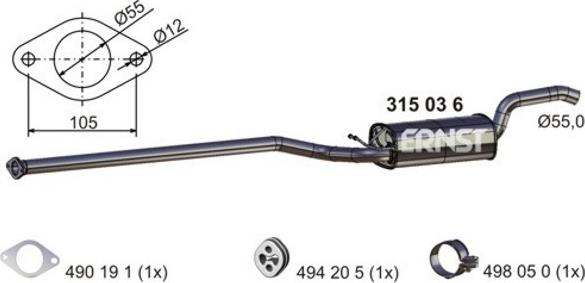 ERNST 315036 - Средний глушитель выхлопных газов autosila-amz.com