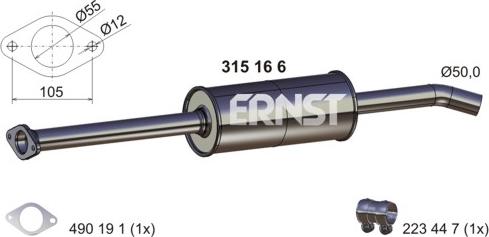 ERNST 315166 - Предглушитель выхлопных газов autosila-amz.com