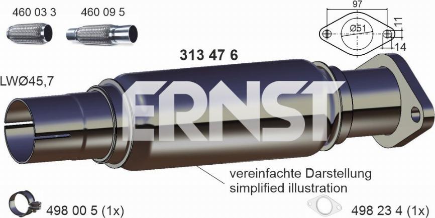 ERNST 313476 - Ремонтная трубка, катализатор autosila-amz.com