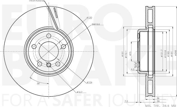 Eurobrake 58153415125 - Диск тормозной передн. /COATED/ (full cast) autosila-amz.com