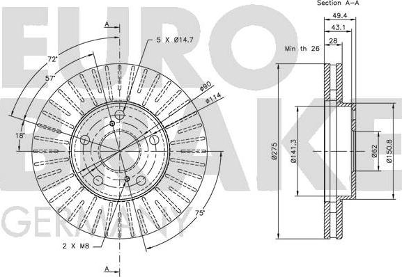 Eurobrake 5815204549 - Тормозной диск autosila-amz.com