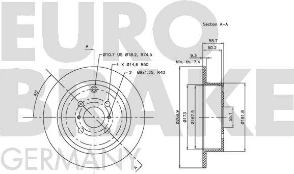 Eurobrake 5815204581 - Диск тормозной задн. (269x9) 4 отв. autosila-amz.com
