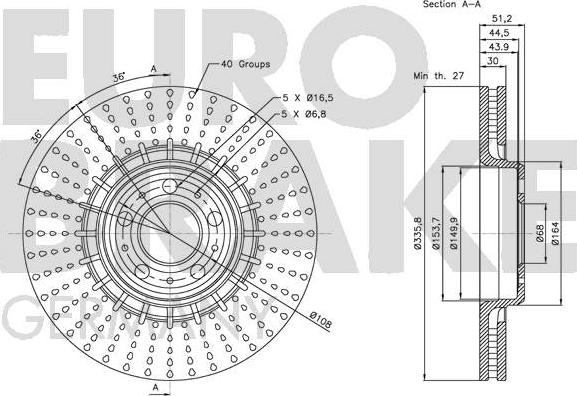 Eurobrake 5815204853 - (Производитель: EUROBRAKE) Тормозной диск передний autosila-amz.com