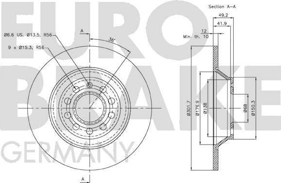 Eurobrake 58152047109 - Тормозной диск autosila-amz.com