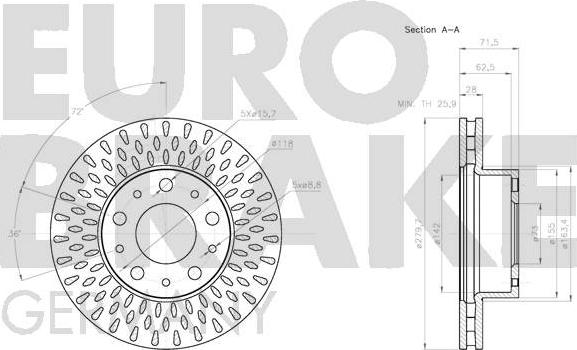 Eurobrake 5815201958 - (Производитель: EUROBRAKE) Тормозной диск autosila-amz.com