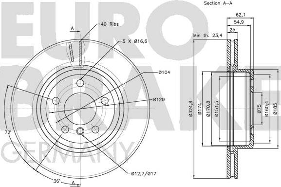 Eurobrake 5815201564 - Тормозной диск autosila-amz.com