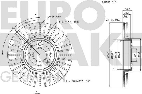 Eurobrake 5815203947 - Тормозной диск autosila-amz.com