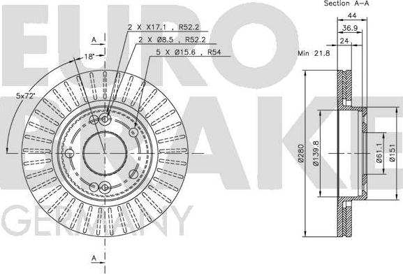 Eurobrake 5815203913 - Тормозной диск autosila-amz.com