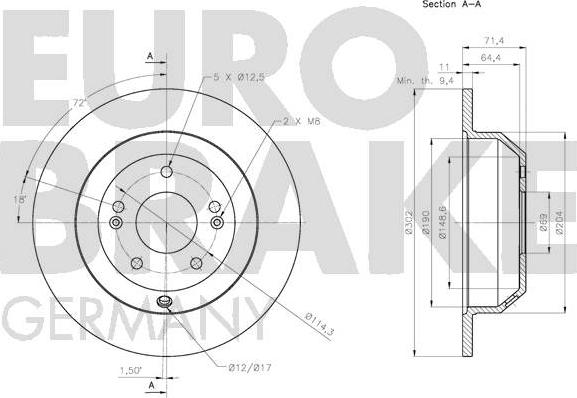 Eurobrake 5815203534 - Диск тормозной задн. (302x11) 5 отв. autosila-amz.com