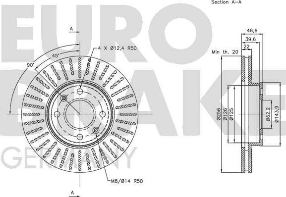 Eurobrake 5815203523 - Диск тормозной передн. вент. (256x22) 4 отв. autosila-amz.com