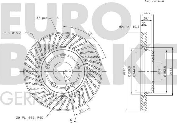 Eurobrake 5815203372 - Диск тормозной передний вентилируемый autosila-amz.com