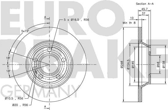 Eurobrake 5815202546 - Тормозной диск autosila-amz.com