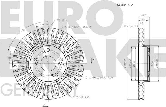 Eurobrake 5815202646 - Диск тормозной передн. вент. (300x25) 5 отв. autosila-amz.com