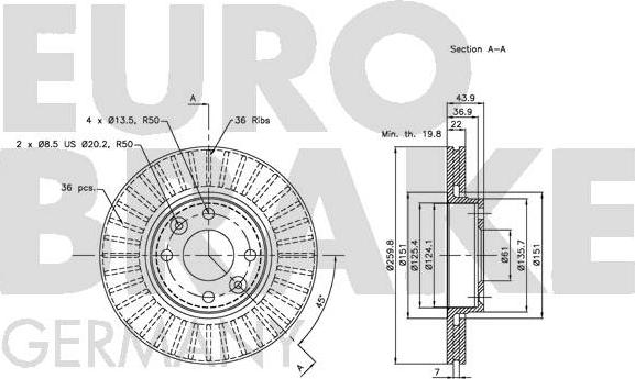 Eurobrake 5815202264 - Тормозной диск autosila-amz.com