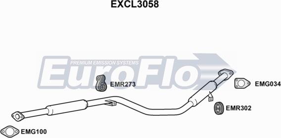 EuroFlo EXCL3058 - Средний глушитель выхлопных газов autosila-amz.com
