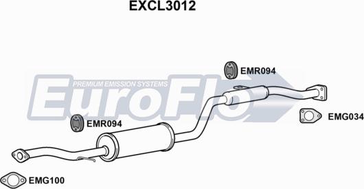 EuroFlo EXCL3012 - Средний глушитель выхлопных газов autosila-amz.com