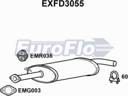 EuroFlo EXFD3055 - Средний глушитель выхлопных газов autosila-amz.com