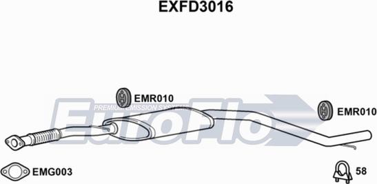 EuroFlo EXFD3016 - Средний глушитель выхлопных газов autosila-amz.com