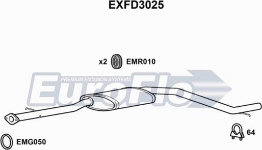 EuroFlo EXFD3025 - Средний глушитель выхлопных газов autosila-amz.com
