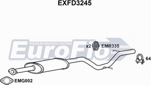 EuroFlo EXFD3245 - Средний глушитель выхлопных газов autosila-amz.com