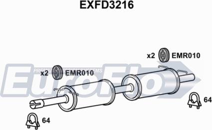 EuroFlo EXFD3216 - Средний глушитель выхлопных газов autosila-amz.com
