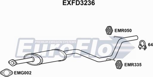 EuroFlo EXFD3236 - Средний глушитель выхлопных газов autosila-amz.com