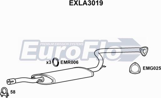 EuroFlo EXLA3019 - Средний глушитель выхлопных газов autosila-amz.com