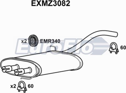 EuroFlo EXMZ3082 - Средний глушитель выхлопных газов autosila-amz.com