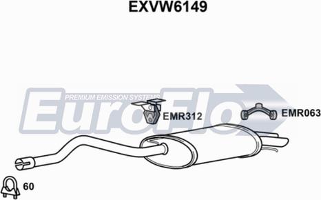 EuroFlo EXVW6149 - Глушитель выхлопных газов, конечный autosila-amz.com