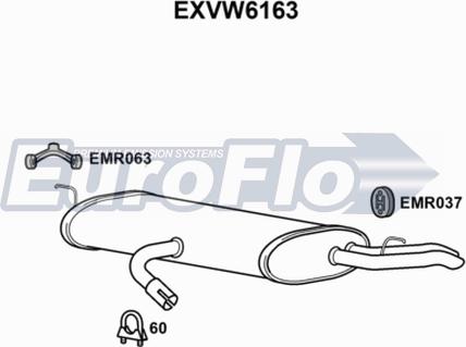EuroFlo EXVW6163 - Глушитель выхлопных газов, конечный autosila-amz.com