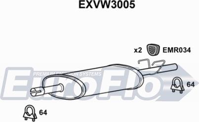 EuroFlo EXVW3005 - Средний глушитель выхлопных газов autosila-amz.com