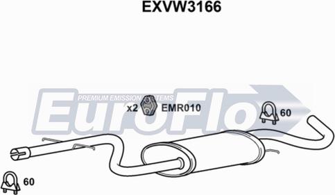 EuroFlo EXVW3166 - Средний глушитель выхлопных газов autosila-amz.com