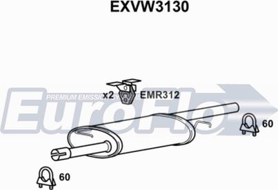 EuroFlo EXVW3130 - Средний глушитель выхлопных газов autosila-amz.com