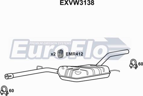 EuroFlo EXVW3138 - Средний глушитель выхлопных газов autosila-amz.com