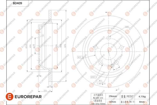 EUROREPAR 1684285180 - Тормозной диск autosila-amz.com