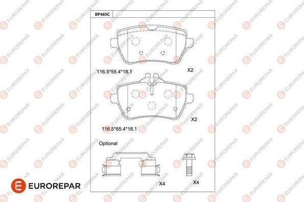 EUROREPAR 1681240080 - Тормозные колодки, дисковые, комплект autosila-amz.com