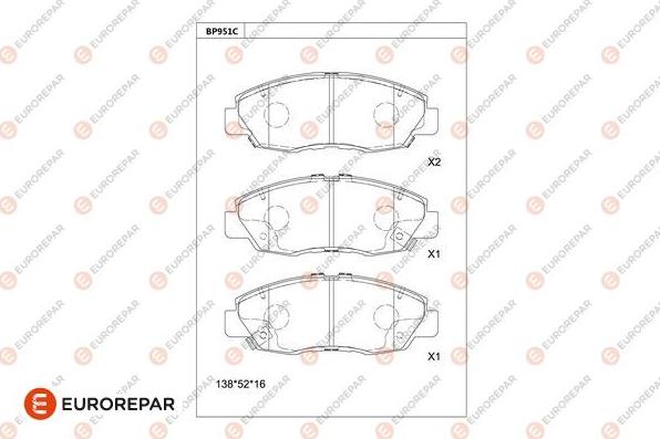 EUROREPAR 1681283380 - Тормозные колодки, дисковые, комплект autosila-amz.com