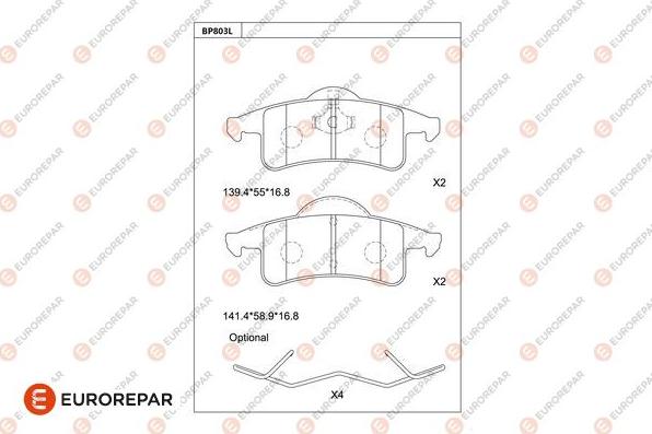 EUROREPAR 1681274480 - Тормозные колодки, дисковые, комплект autosila-amz.com