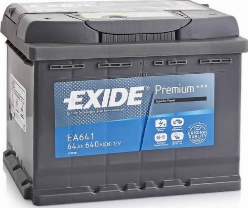 Exide EA641 - АКБ EXIDE Premium 64A/ч (EA641) (+/-) 12V 640A EN 242x175x190 СНЯТ с производства - замена EA60 autosila-amz.com
