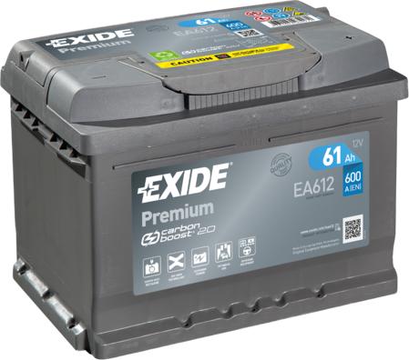 Exide EA612 - EXIDE EA612 PREMIUM_аккумуляторная батарея! 19.5/17.9 евро 61Ah 600A 242/175/175 CARBON BOOST\ autosila-amz.com