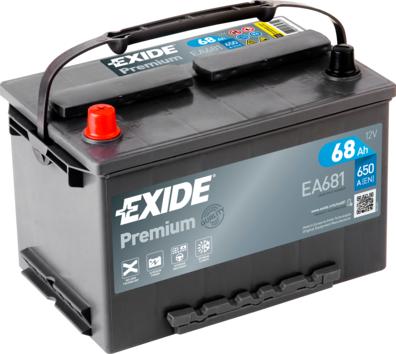 Exide _EA681 - Аккумулятор EXIDE PREMIUM CARBON BOOST 12V 68AH 650A ETN 1(L+) B13 277x175x190mm 17kg autosila-amz.com