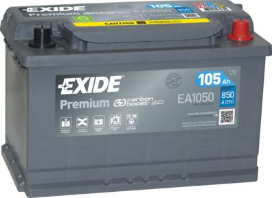 Exide EA1050 - Аккумулятор Premium 12V 105Ah 850A 315х175х205 полярность ETN0 клемы EN крепление B13 autosila-amz.com