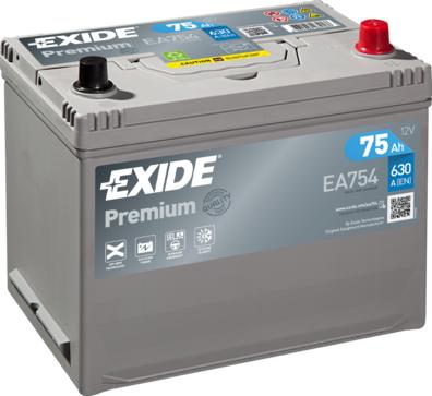 Exide EA754 - аккумуляторная батарея! 19.5/17.9 евро 75Ah 630A 270/173/222 CARBON BOOST\ autosila-amz.com