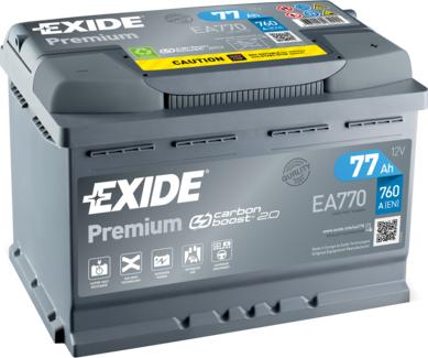 Exide EA770 - EXIDE EA770 PREMIUM_аккумуляторная батарея! 19.5/17.9 евро 77Ah 760A 278/175/190 CARBON BOOST\ autosila-amz.com